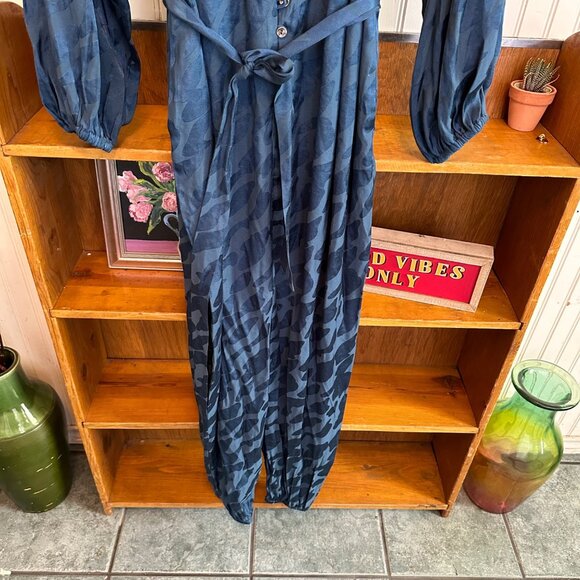 Anthropologie Medium green blue button up belted jump suit NWT - Picture 7 of 9